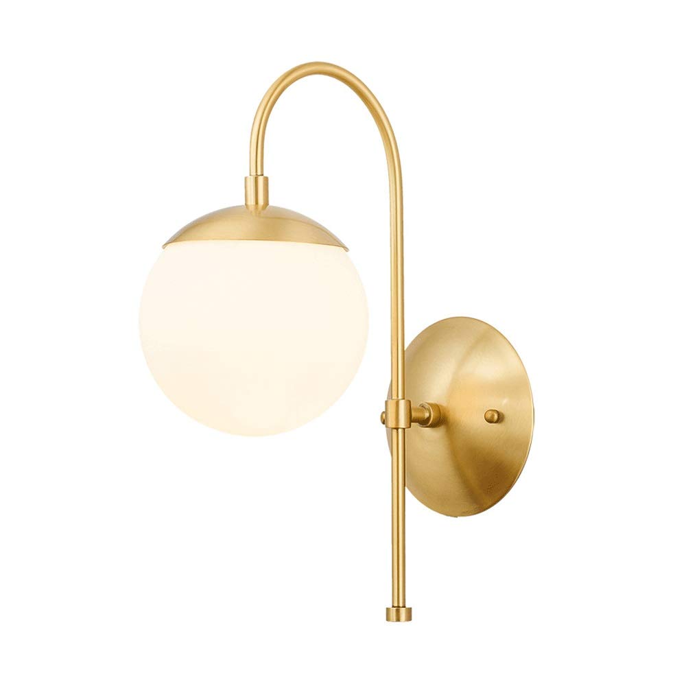 CWCQGH Wall Sconces, Bedside Wall Light Round Glass Shade Wall Lamp E27 Golden Metal Bracket Sconce Modern Indoor Living Room Light Bedroom Cafe Corridor Lighting [Energy Class A+]