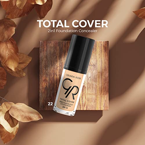 Golden Rose Total Cover 2In1 Foundation & Concealer - Creamy, Lightweight, Oil-Free, All Day Long - Super Antioxidant Vitamin E, Spf 15 (05) #TOP5