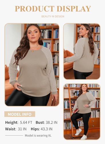Eytino Plus Size Tops for Women Casual Crewneck Raglan Long Sleeve Fall Shirts Loose Lightweight Tunics(1X-5X)3
