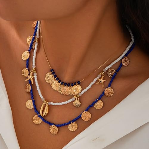 Collier multicouche à perles de riz et pendentifs conque en set de 3 pièces - 6