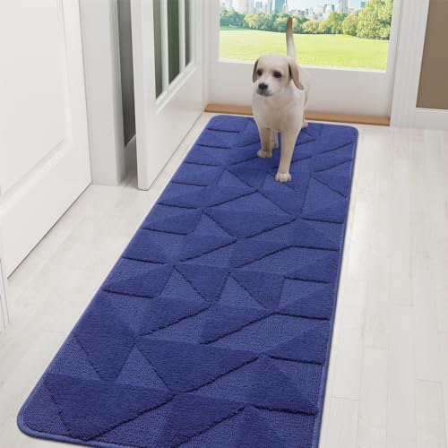 Image of OLANLY Door Mats Indoor, Non-Slip, Absorbent, Dirt Resist, Entrance Washable Mat, Low-Profile Inside Entry Doormat for Entryway (59x20 inches, Navy)