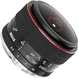 Distanza di combustione: l'obiettivo fisheye con messa a fuoco manuale si distingue per la sua grande lunghezza focale fissa di 6,5 mm, che garantisce un effetto visivo eccezionale. Con un limite di messa a fuoco minima di soli 10 cm è particolarmente adatto per scatti nitidi e ricchi di contrasto a bassa distanza.