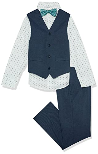 Calvin Klein Boys' 4-Piece Formal Suit Set, Vest, Pants, Collared Dress Shirt, And Tie, Dark Blue/Turquoise, 16 #TOP29