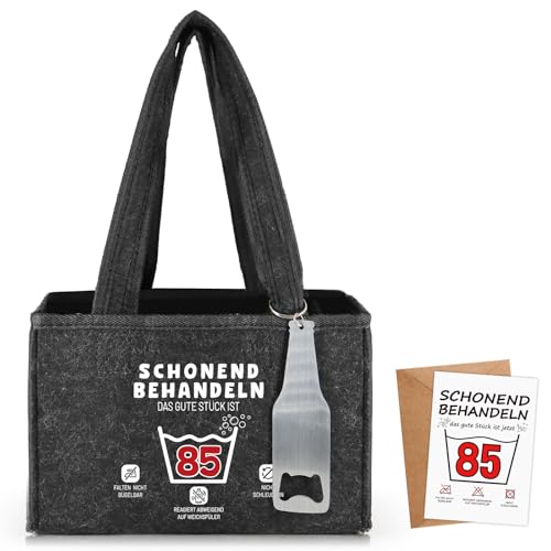 WenmthG Schonend Behandeln 85 Lustige Geschenke Geburtstag Männerhandtasche Bier mit Flaschenöffner und Grußkarten für Männer Frauen Freund, Männerhandtasche Bier Flaschenträger für 6 Bierflaschen