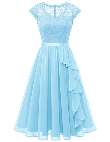 Wedtrend Abendkleider Elegant für Hochzeit Kleid Blumen Damen Abendkleid mit Spitzen WT0212 LightBlue S