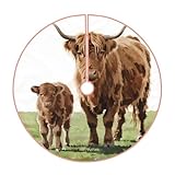 Falda de árbol de 30 pulgadas con ganado de las tierras altas y terneros de las tierras altas, decoración navideña del hogar