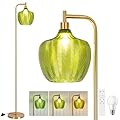 JERANDO Gold Floor Lamp for Living Room, Modern Standing Lamp with Remote, 3CCT Dimmable Stained Glass Tall Lamp with Green Lampshade, Mid Century Vintage Floor Lamps for Bedroom, Study Room (Green)