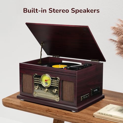 Image of FEKTIK Bluetooth Record Player 10 in 1,FEKTIK 3-Speed Turntable for Vinyl with Speakers, LP to MP3 Converter, CD, Cassette Player, FM Radio, Wireless Streaming | Coffee