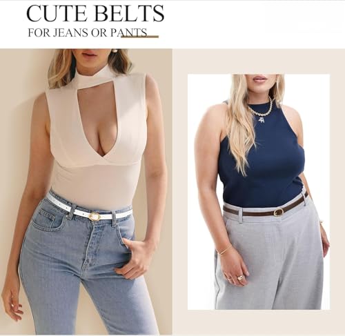 4 Pack Women's Skinny Genuine Leather Belt Slim Thin Waist Belt for Jeans4