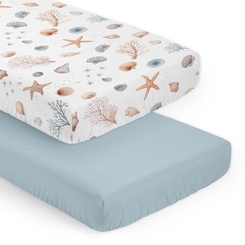 Sweet Jojo Designs 2-Piece Baby Crib Sheets Set (Ocean Seashells) for Boys or Girls, Infant Nursery, Toddler Room - Standard Size (Gender Neutral,...