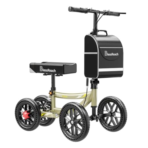 Knee Scooter, 136.1 kg Capacity, 33.0 cm Big PU Seat, Disc Brake Knee Walker, All Terrain Foldable Knee Scooter Walker with Bag for Foot Injuries, Compact Crutches Alternative (Champagne)