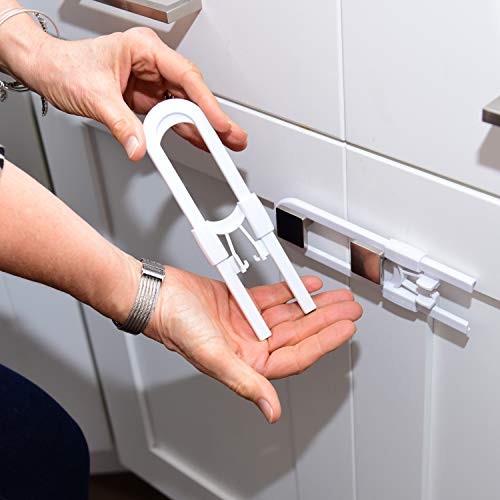 Child Proof Locks For Cabinet Doors, Adjustable U-Shaped, Door Latch 4 Pck White #TOP7