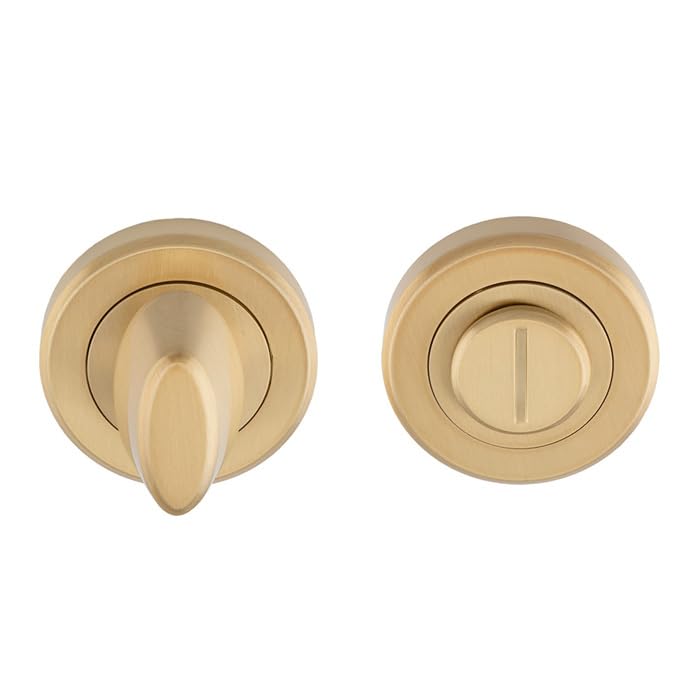Kooples Hardware Thumbturn and Release on Rose for Bathroom WC Door Brushed Privacy Lock with Emergency Access (Satin Brass, Boxed)