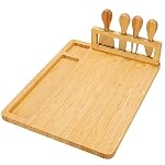 Bamboo Cheese Board Set, Charcuterie Platter and Serving Meat Board Including 4 Stainless Steel Knife and Serving…