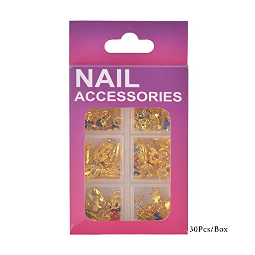 Qimyar Halloween Charms For Nails, 5 Colors 3D Halloween Nail Art Charms With Crystal Rhinestones Nail Decoration Mixed Skull Spider Skeleton Hands Design Luxury Gold Metal Nail Accessories 30Pcs/Box #TOP6