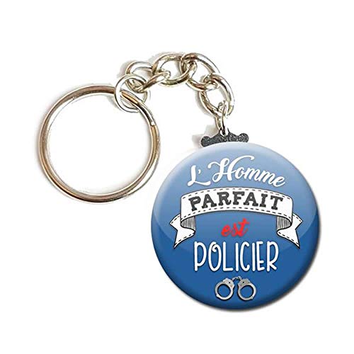 Porte Clés Chaînette 3,8 centimètres l' homme Parfait est Policier Idée Cadeau Accessoire Époux Conjoint Saint Valentin Métier Homme