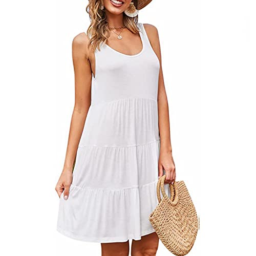 Vestidos De Verano para Mujer Casual Beach Cover Ups Sundress,Blanco,X Large Cover