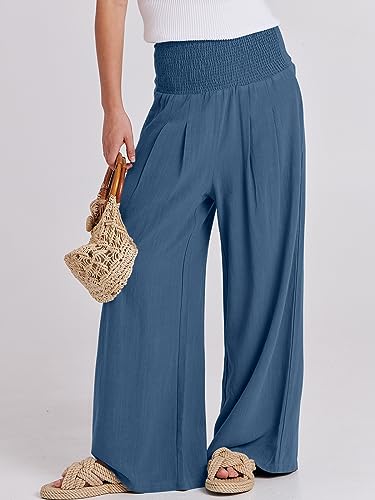Image of ANRABESS Women Linen Palazzo Pants Summer Boho Wide Leg High Waist Casual Lounge Pant 2026 Beach Travel Vacation Outfits