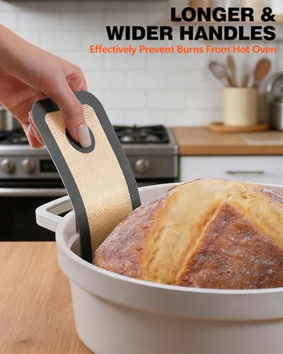 Huglux Brotschlinge 2 Stück,Backmatte Brot,Silikon Backmatte für Dutch Oven&Brotbacktopf,Brot backen Zubehör,Wiederverwendbare&mit Langen Griffen,Brotbackmatte für Brotbackform Rund&Brottopf& Backofen