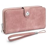 GOUNNU Carteras de Mujer Cuero PU Monedero Muje Grand con RFID Bloqueo Billeteras Larga Formato Mujer Cartera Cremallera Bolsillo Monederos Tarjetero y 10 Ranuras para Tarjetas Cartera Muje (Rosa)