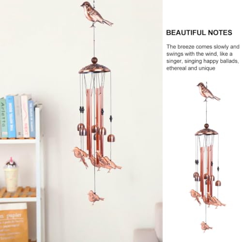Campana de viento con sonido nítido y patrón de pájaro hecha en latón ornamental 4