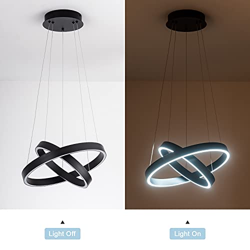 Image of MADEM Modern LED Pendant Light 2-Ring Circular Contemporary Chandelier | Room Decor Flush Mount Pendant Lighting for Living Dining Room Bedroom,6000K Cool White,36W,Black