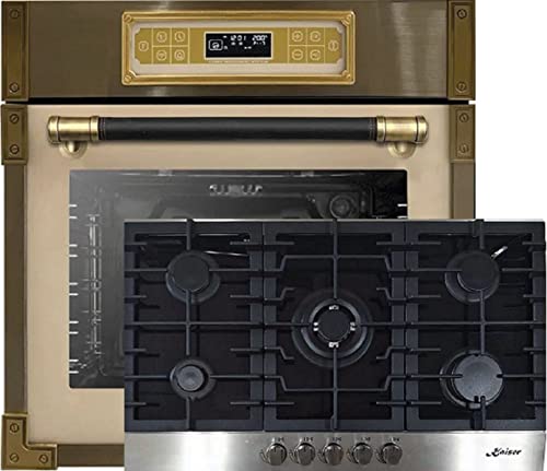 Kaiser Herdset EH 6726 ElfAD + KCG 9386 Turbo, Retro Einbau Backofen 80L, Elektro Backofenset – 11 Betriebsfunktionen + Einbau Gas Kochfeld 90 cm, Schwarz Glas, Erdgas/Propangas/Fl.Gas