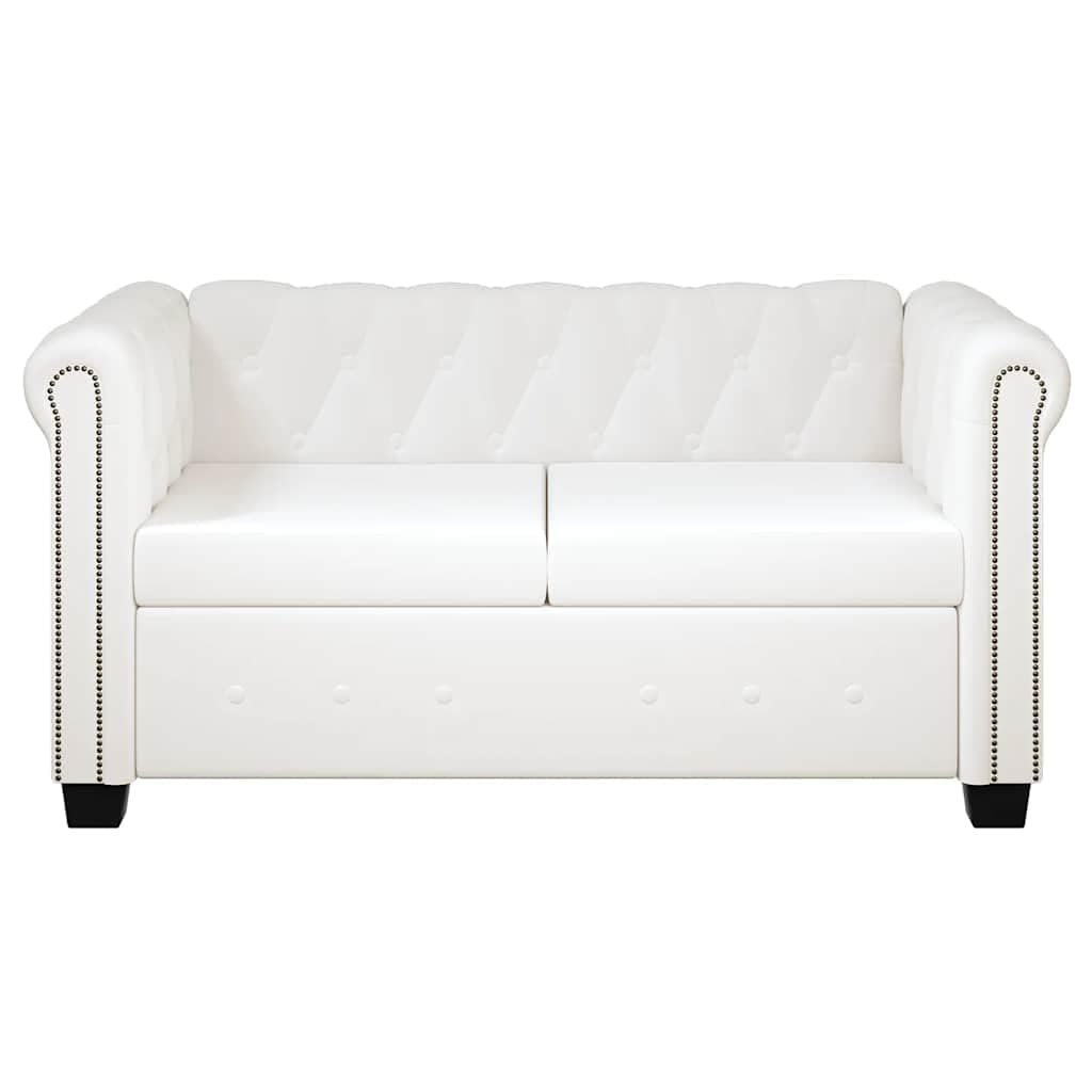 Sofá Chesterfield de 2 plazas, piel sintética, color blanco, con botones y tachuelas, diseño clásico, para sala de estar y oficina, 145,5 x 76 x 70 cm
