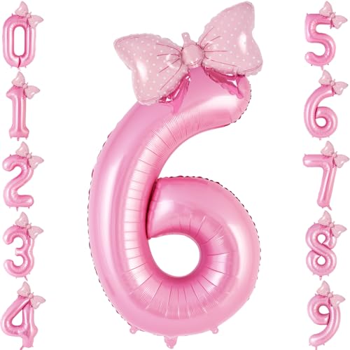 40 Inch Foil Pink Number 6 with Bow Balloons,6st Birthday Balloon