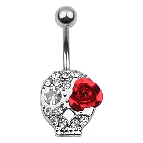 WANGJINQIAO Red Steel Navel Piercing Navel Button Hanging 6 Styles 14G Earrings Pierced Body Jewelry Cover