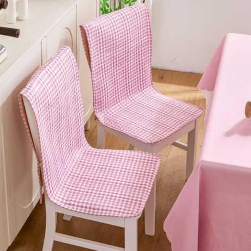 Image of HOMETHREADS Premium Cotton Chair Cover Set | Soft & Comfortable Seat Covers with Anti-Skid Non-Slip Backing + Waterproof Dining Table Cover (140x180 cm) (Pink Box,4 Chair Covers + 1 Table Cover)