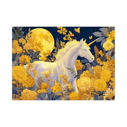 Impression sur toile faune sauvage pleine lune et fleur dorée déco haut de gamme