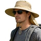ZOORON Sun Hats for Men Women Fishing Hat with Neck Flap,UPF 50+ Sun Hat Waterproof Wide Brim Bucket Hats for Safari Hiking