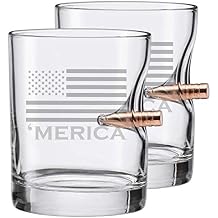 BenShot Merica Rocks Glass with Real .308 Bullet - 11oz | Made in the USA [Set of 2]