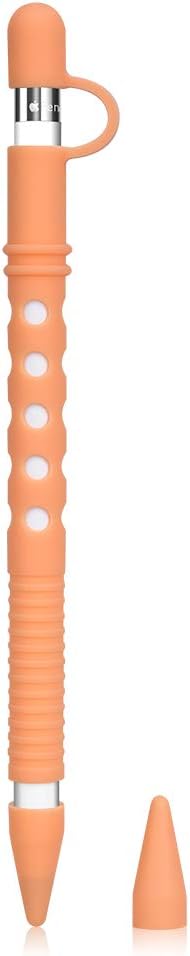 Silicone Case for Apple Pencil Premium Case Cover Holder Accessory for iPad Pro 9.7 / 10.5 / 12.9, Flute Style Pen Grip with Charging Cap and 2 Pen Nib Tip Protective Case (Orange)