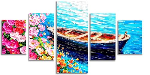 Diamond Painting Navire et Fleur Diamant - Kit Complet Broderie Diamant 5 Pack Adulte 5D