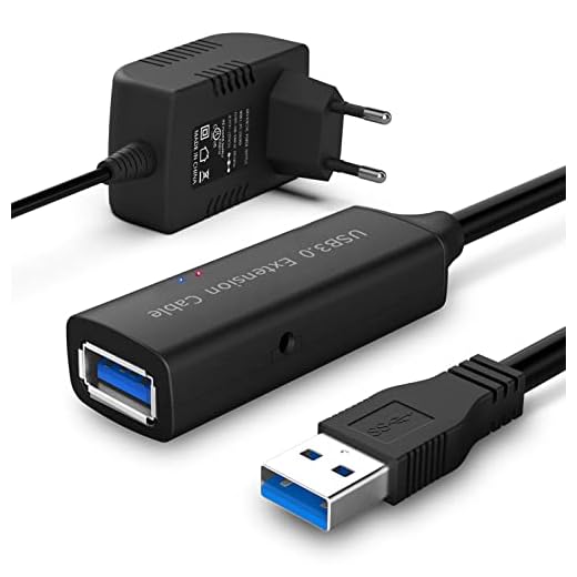 RSHTECH 15 m USB 3.0 förlängningskabel med 10 W (5 V/2 A) strömförsörjning 5 Gbps USB 3.0 förlängningskabel aktiv Super Speed USB 3.0 förlängningskabel med förlängning chipset, signalförstärkare, repeater, RSH-15 M