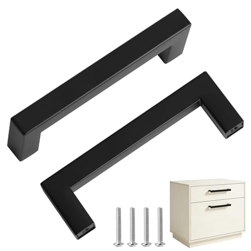 2 Pack Black Kitchen Cupboard Handles, 96mm Hole Center Stainless Steel Cabinet Door Handles T Bar Kitchen Pulls Square for Cabinets Cupboards Wardrobe Drawer Dresser with Screws