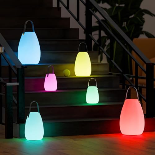 Image of uuffoo 2 Pack Rechargeable Portable Table Lamp, Cordless RGB Lantern, Decorative LED Night Light, IP44 Waterproof Indoor Outdoor Lamp for Bedroom Patio Garden Wedding Party