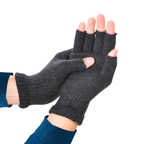 Avantic Alpaca Wool Glove Fingerless Liner for Men & Women for Ski & Cold Weather Thermal Inner Liners Lightweight and Warm (Charcoal Large/X-Large)