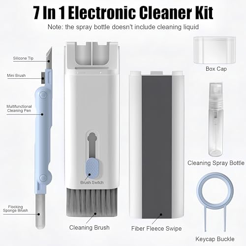 Image of ELECTRO WOLF 7 in 1 Electronic Cleaner Kit, Keyboard Cleaner Kit with Brush, 3 in 1 Cleaning Pen for Airpods Pro, Multifunctional Cleaning Kit for Earphone, Keyboard, Laptop, Phone, PC Monitor - Blue