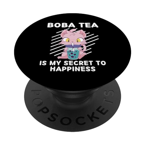 El té Lindo Cat Neko Boba es mi secreto para la felicidad Cat Neko PopSockets PopGrip Intercambiable