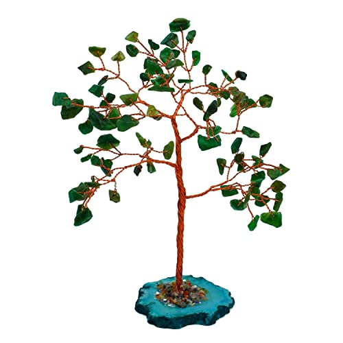 Image of REMEDYWALA Charged Green Jade Crystal Tree with Agate Slice Base for Reiki Healing (100 Beads)