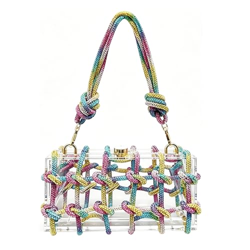 Image of Clear Acrylic Clutch, Glitter Rhinestone Purse Handbag with Bling Rope for Banquet Party (Multi, (L*W*H): 19cm*6cm*10cm /7.48 inch*2.36 inch*3.94 inch)