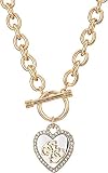 GUESS Womens Pave Framed Heart Toggle Necklace with 4 G Logo Silver/Gold/Crystal One Size