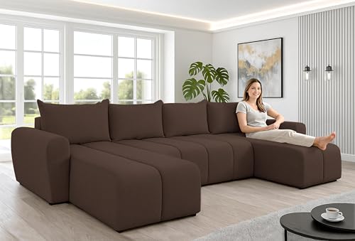 AXLIVING Canapé d'angle grand Ferrande 317 cm - Canapé marron avec fonction couchage & structure