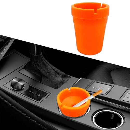 Image of Smokeless Ashtray, Portable Car Ashtrays for Cup Holder, Multifunctional Ashtray with Lid Smell Proof for Car Truck SUV to Keep Car Interior Accessories Tidy (Orange)