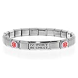 IV Port in Chest Medical Alert ID Bracelet for Women and Men - Stretchable Modular Charm Link - Stai