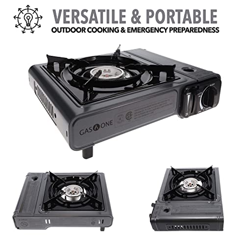 image for GasOne Portable Butane Camping Stove with Case + 4 Fuel Canister Catri