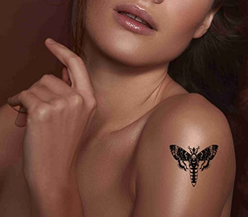 Dopetattoo 6 Sheets Temporary Tattoo Realistic Insects Death's-Head Moth Dragonfly Fake Tattoos Neck Arm Chest For Women Men Adults #TOP1